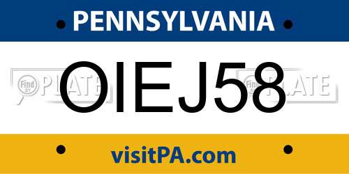 OIEJ58 Pennsylvania License Plate