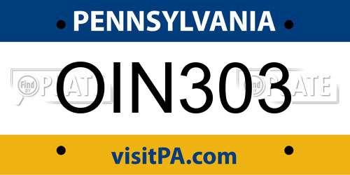 OIN303 Pennsylvania License Plate