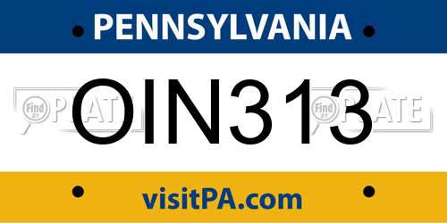 OIN313 Pennsylvania License Plate