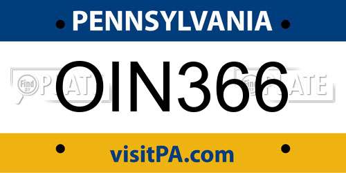OIN366 Pennsylvania License Plate