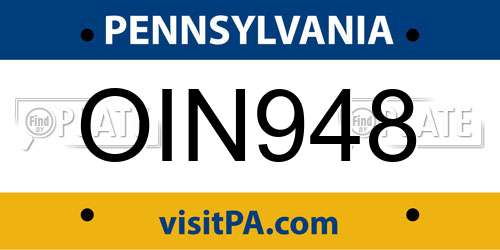 OIN948 Pennsylvania License Plate