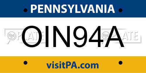 OIN94A Pennsylvania License Plate