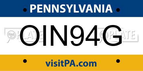 OIN94G Pennsylvania License Plate