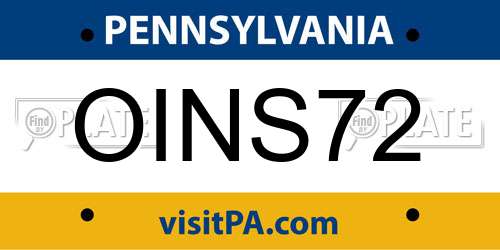 OINS72 Pennsylvania License Plate