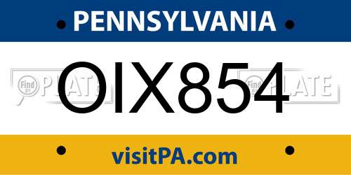 OIX854 Pennsylvania License Plate