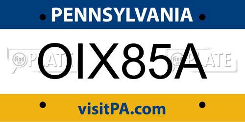 OIX85A Pennsylvania License Plate