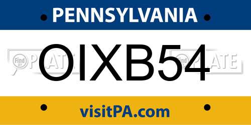 OIXB54 Pennsylvania License Plate