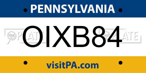 OIXB84 Pennsylvania License Plate