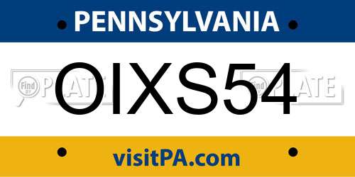 OIXS54 Pennsylvania License Plate