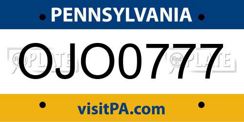 OJO0777 Pennsylvania License Plate