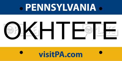 OKHTETE Pennsylvania License Plate
