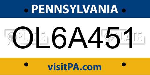 OL6A451 Pennsylvania License Plate