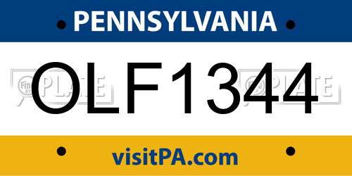 OLF1344 Pennsylvania License Plate