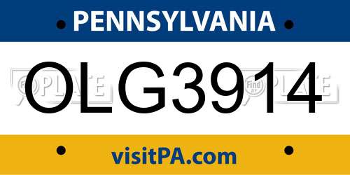 OLG3914 Pennsylvania License Plate