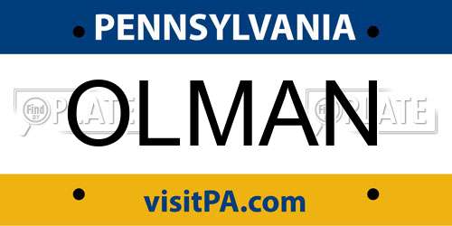 OLMAN Pennsylvania License Plate