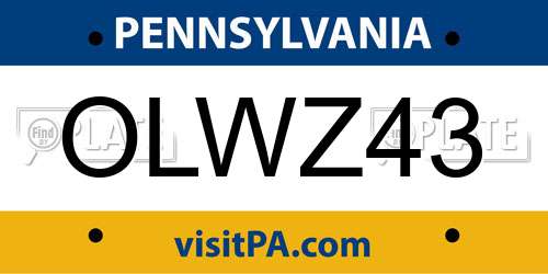 OLWZ43 Pennsylvania License Plate