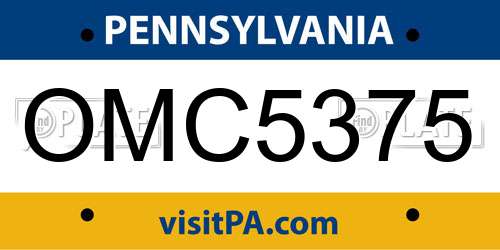 OMC5375 Pennsylvania License Plate