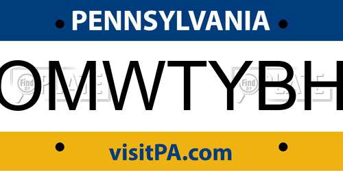 OMWTYBH Pennsylvania License Plate