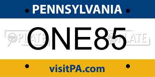 ONE85 Pennsylvania License Plate