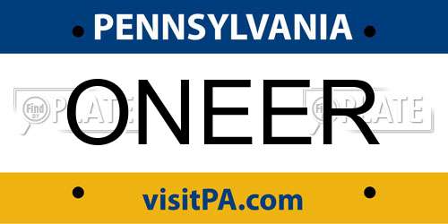 ONEER Pennsylvania License Plate