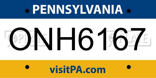 ONH6167 Pennsylvania License Plate