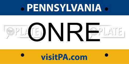 ONRE Pennsylvania License Plate
