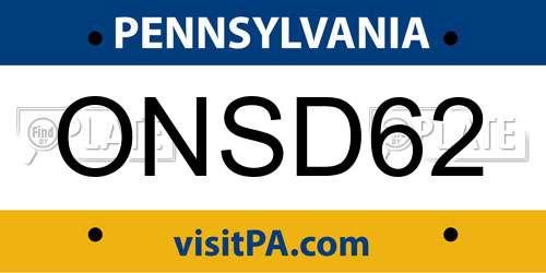 ONSD62 Pennsylvania License Plate