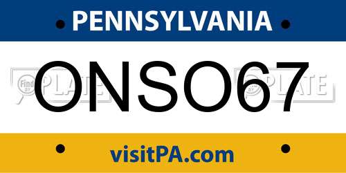 ONSO67 Pennsylvania License Plate