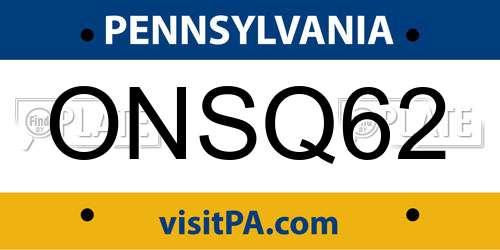 ONSQ62 Pennsylvania License Plate