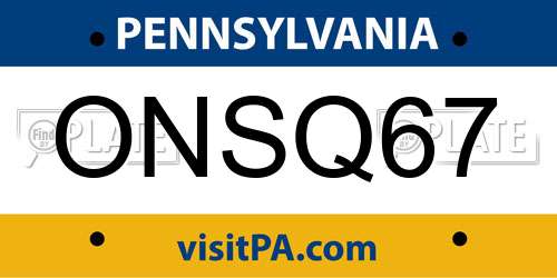 ONSQ67 Pennsylvania License Plate