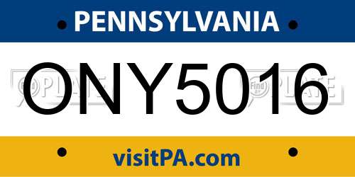 ONY5016 Pennsylvania License Plate