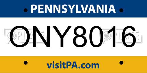 ONY8016 Pennsylvania License Plate