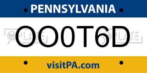 OO0T6D Pennsylvania License Plate