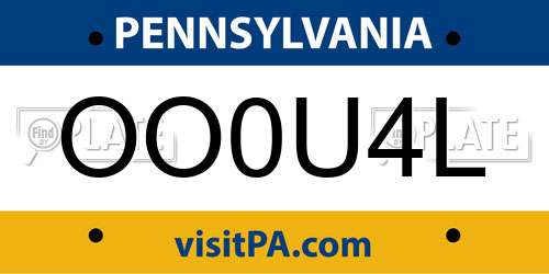 OO0U4L Pennsylvania License Plate