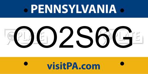OO2S6G Pennsylvania License Plate