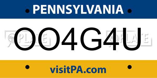 OO4G4U Pennsylvania License Plate