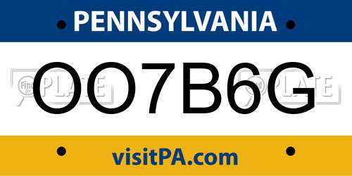 OO7B6G Pennsylvania License Plate