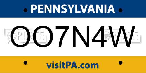 OO7N4W Pennsylvania License Plate