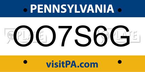 OO7S6G Pennsylvania License Plate