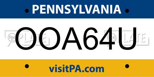 OOA64U Pennsylvania License Plate