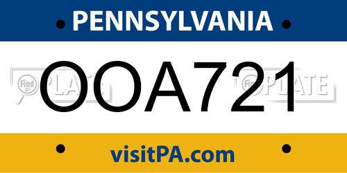 OOA721 Pennsylvania License Plate