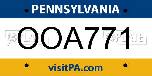 OOA771 Pennsylvania License Plate