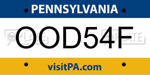 OOD54F Pennsylvania License Plate