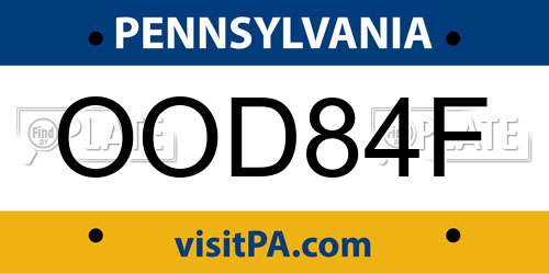 OOD84F Pennsylvania License Plate