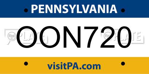 OON720 Pennsylvania License Plate
