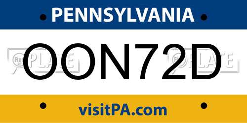 OON72D Pennsylvania License Plate
