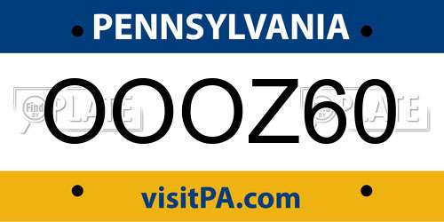OOOZ60 Pennsylvania License Plate