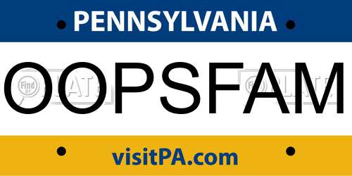 OOPSFAM Pennsylvania License Plate