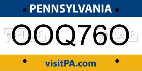 OOQ76O Pennsylvania License Plate