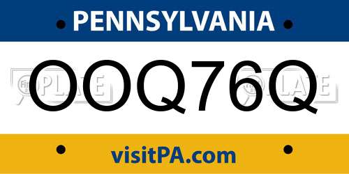 OOQ76Q Pennsylvania License Plate